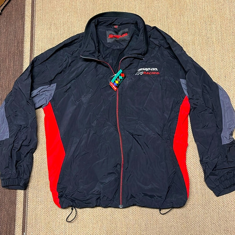 Snap On Men’s Jacket Windbreaker Lightweight Full Zip Racing Logo Size L Black
